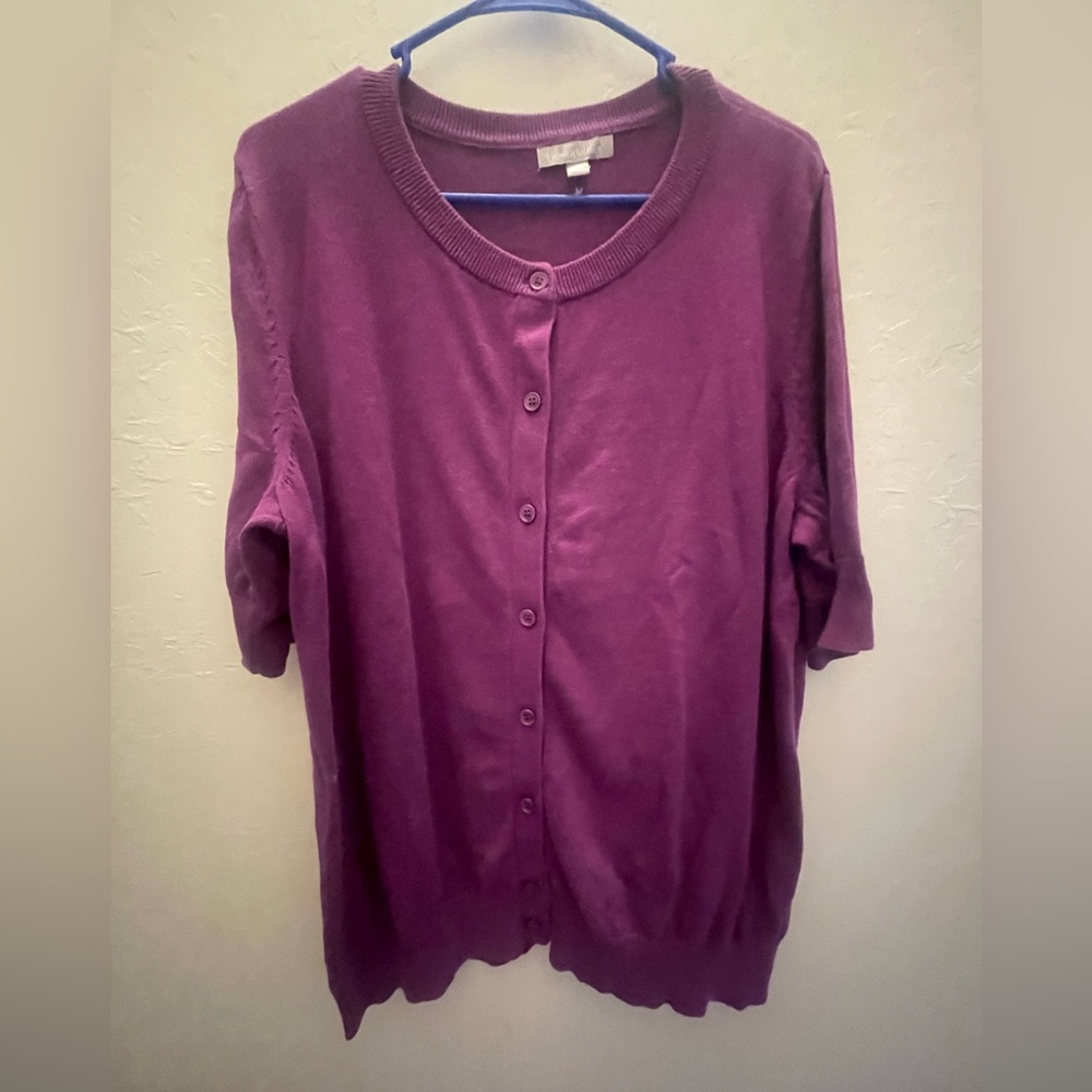Woman Within Purple Cardigan Sweater
